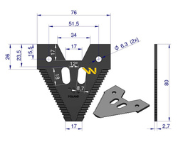 Nóż żniwny 80x76x2.8mm otwór 6.5 Z52672 Schumacher WARYŃSKI