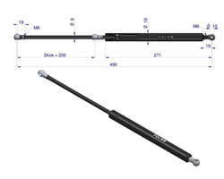 siłownik amortyzator gazowy A=490 B=245 F=250N skok 200, POLMO 3 LATA GWARANCJI
