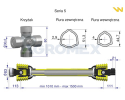 Wał przegubowo teleskopowy 1010-1500mm 620Nm 60270 CE seria 5 WARYŃSKI