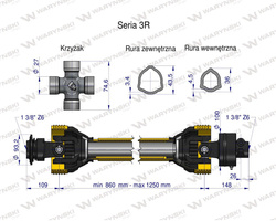 Wał przegubowo-teleskopowy 860-1250mm 460Nm sprzęgło jednokierunkowe CE seria 3R WARYŃSKI