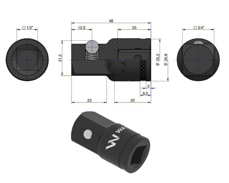 Redukcja 1/2" - 3/4" 25mm Waryński