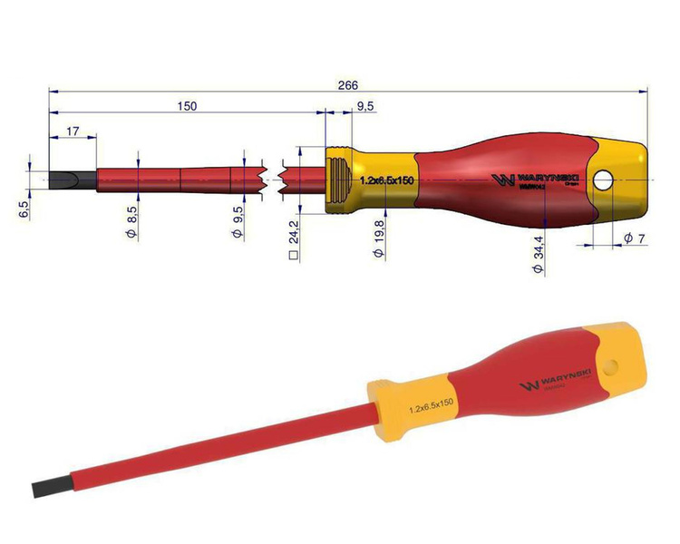 Wkrętak płaski izolowany 6 x 150 mm stal Waryński