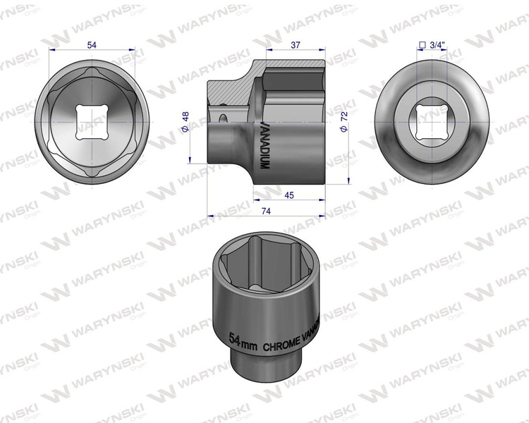 Nasadka sześciokątna 3/4" 54 mm Waryński