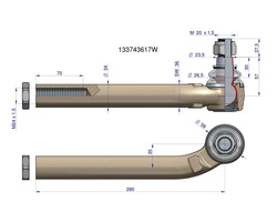 Przegub kierowniczy prawy 280mm M24x1,5 133743617 CASE IH WARYŃSKI