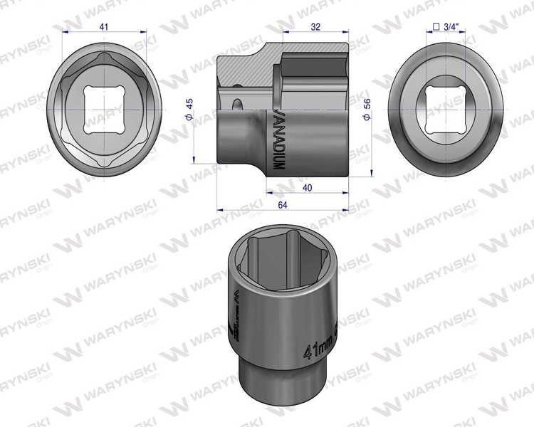 Nasadka sześciokątna 3/4" 41 mm Waryński