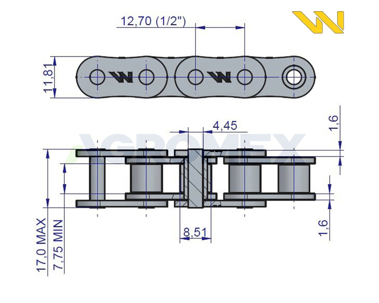 Łańcuch rolkowy 08B1 72 ogniwa 914mm obwiązywacza Prasa Zwijka Sipma 5270167550 Waryński