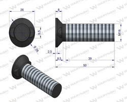 Śruba kpl. płużna dwunoskowa M16x50 mm kl.10.9 Waryński