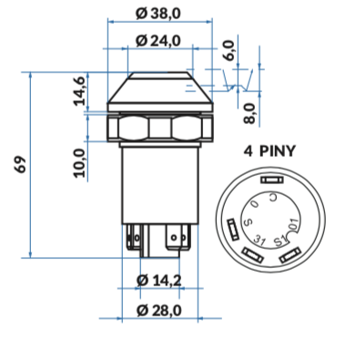 przycisk, włącznik świateł przeciwmgielnych JCB 701/07400