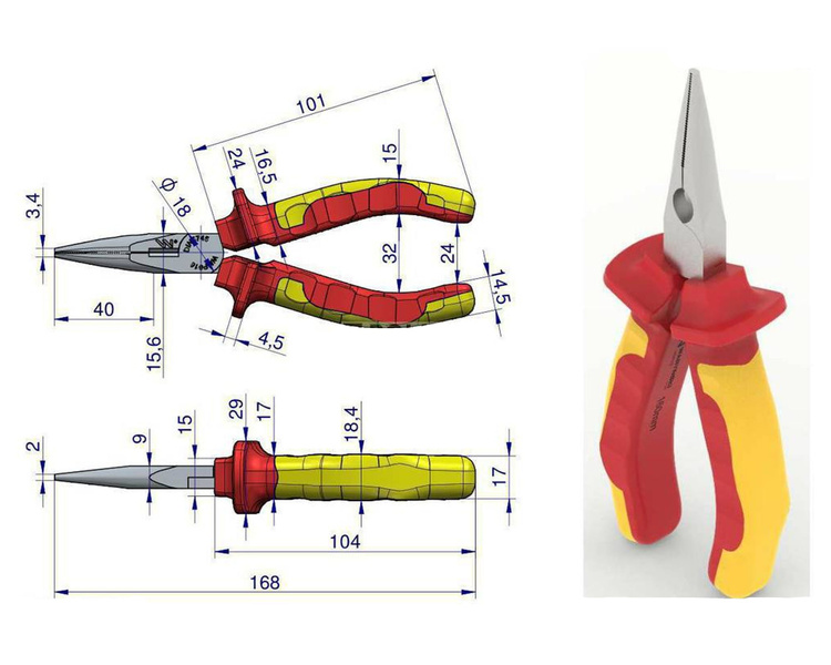 Szczypce izolowane,wydłużone proste 160 mm Waryński