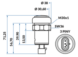 przycisk, włącznik stop wałka WOM Massey Ferguson 4270311M2, 4284626M1