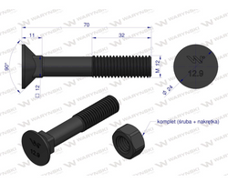 Śruba kpl. płużna podsadzana D 608 M12x70 mm kl.12.9 Waryński