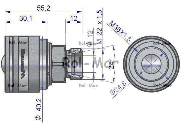 Zawór wtyczka M22x1,5 skręcane 50490030 Waryński