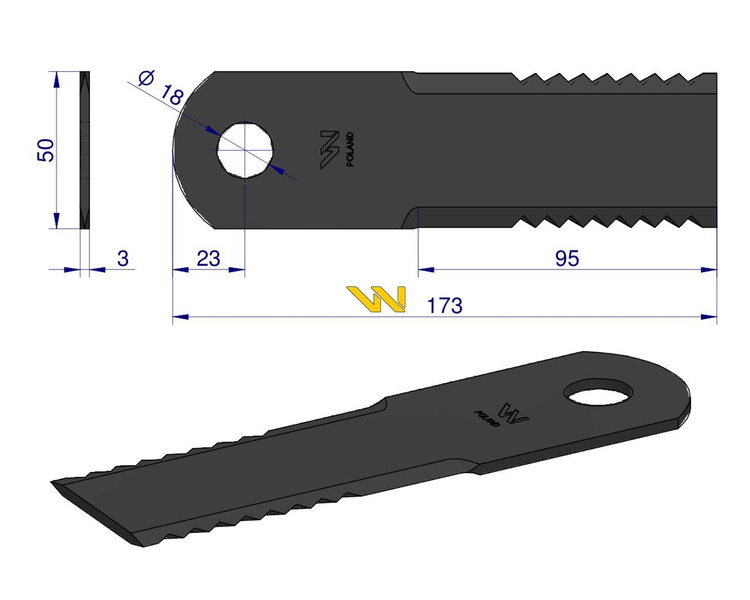 Nóż obrotowy rozdrabniacz słomy sieczkarnia 173x50x3mm otwór 18 065294 525100 Claas WARYŃSKI