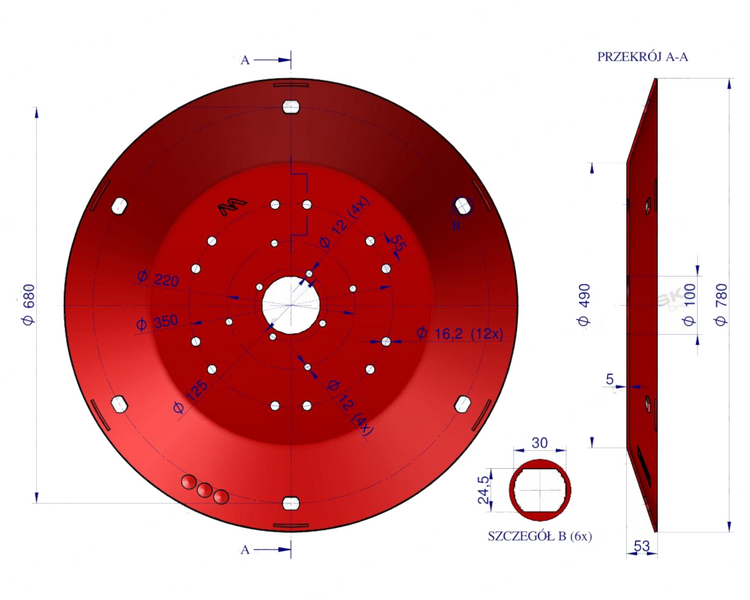 Talerz roboczy Kosiarka rotacyjna 1,65 m gr. 5mm Waryński