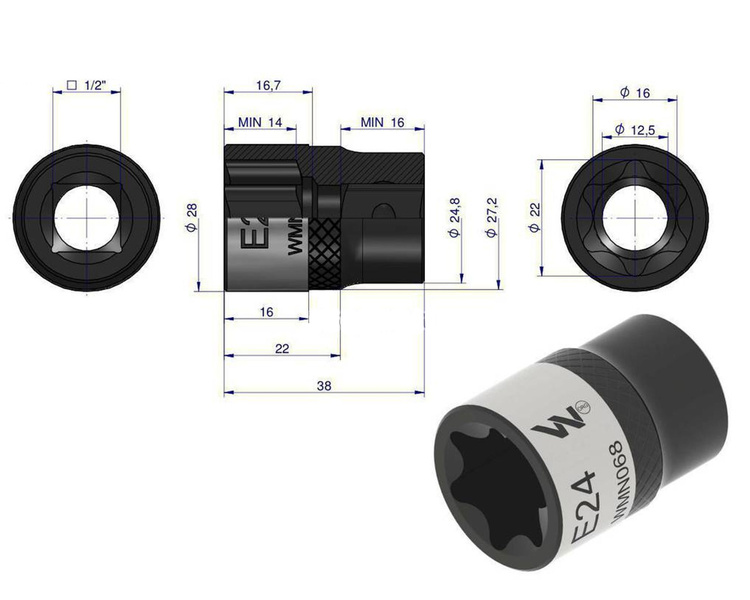 Nasadka star 1/2" E24 Waryński