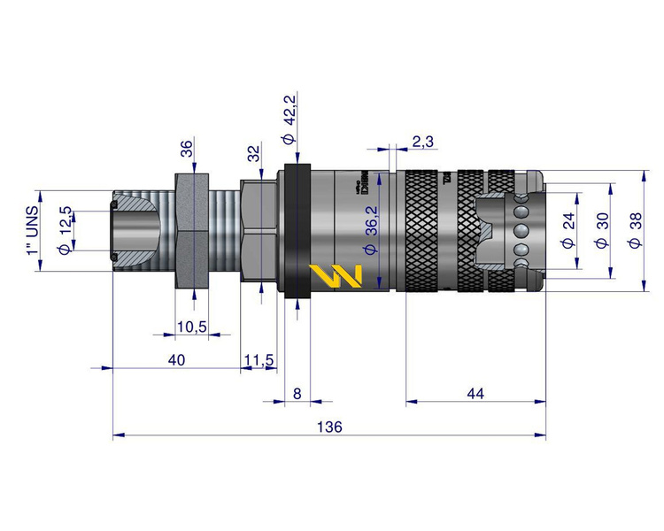 Szybkozłącze hydrauliczne zrywalne seria WIA3CV (3CFPV) gniazdo long 1" ORFS gwint zewnętrzny EURO PUSH-PULL (ISO 7241-A) Waryński