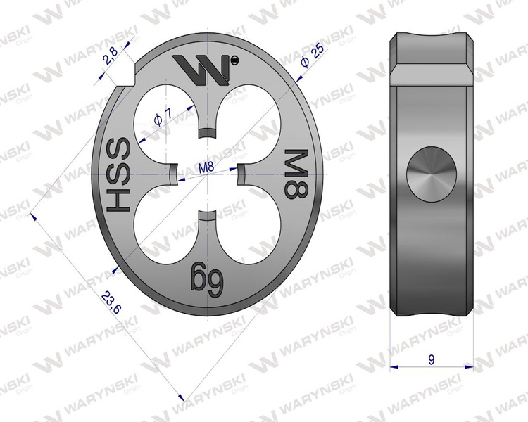 Narzynka przemysłowa M8 ze stali HSS DIN22568 Warynski