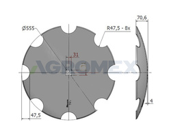 Talerz brony talerzowej uzębiony Z-8 560mm 30x30 stal borowa Waryński