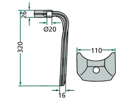 Ząb brony aktywnej lewy Kuhn 320mm 180RH-119-L