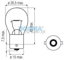 żarówka 12V 21W P21W BA15s 25x47mm BOSMA