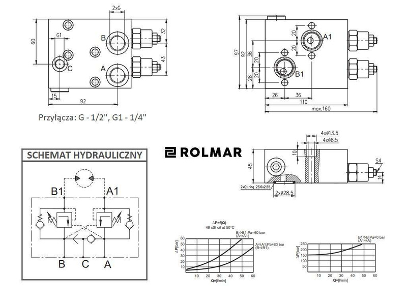 Zawór hydrauliczny do silnika z hamulcem, stalowy.