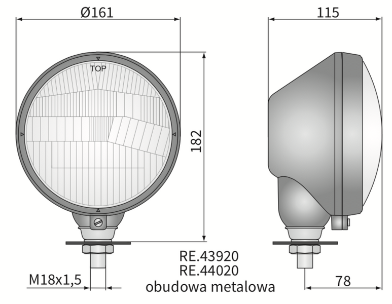 reflektor, lampa przednia prawa metalowa H4 Ursus C-330, C-360 WESEM RE.43910