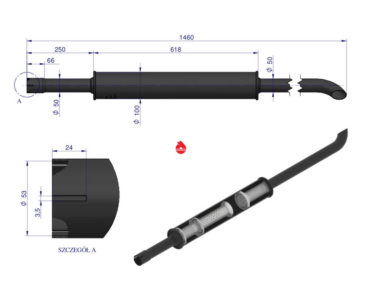 Tłumik 1500mm MF3 3029050 oryginał Ursus