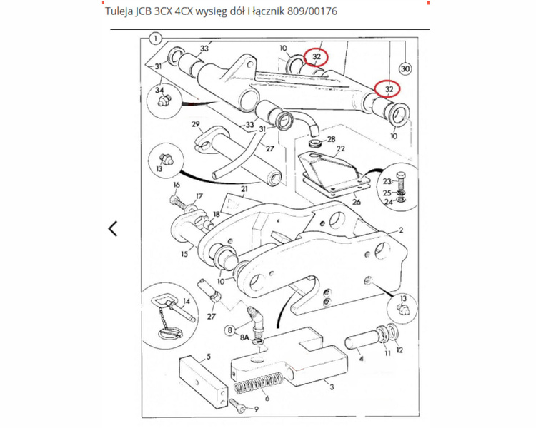 tuleja sworznia łyżki do koparko ładowarki JCB 809/00176