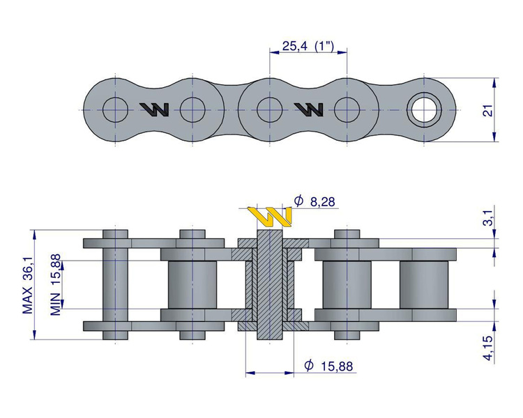 Łańcuch rolkowy 16B-1-58PZ (R1 1) adaptera Rozrzutnik Tytan Waryński