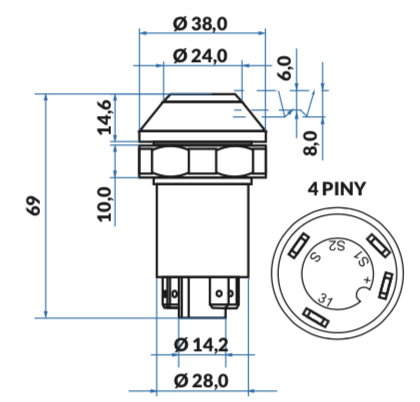 przycisk, włącznik świateł ostrzegawczych Deutz-Fahr, Massey Ferguson, Steyr 01177157, 3370429M91, 133700580006