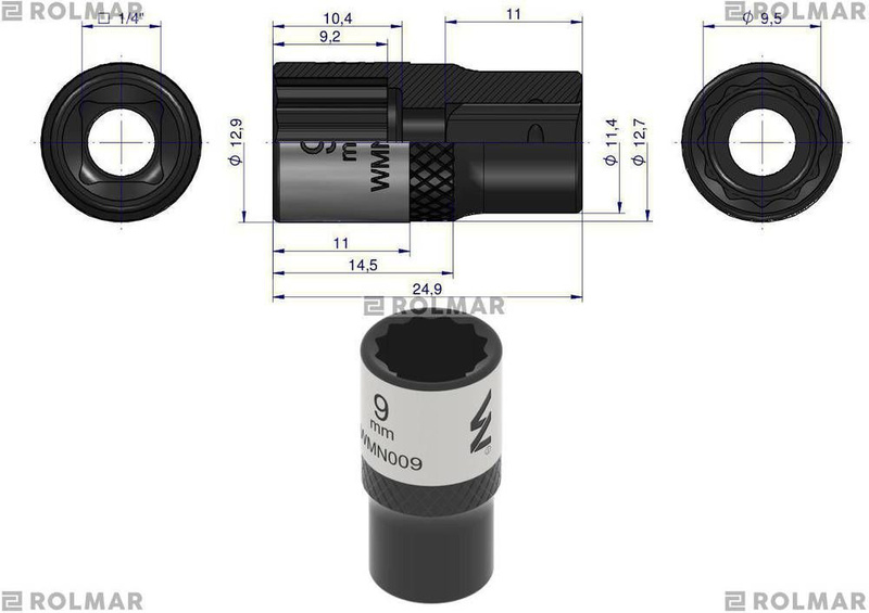 Nasadka dwunastokątna 1/4" 9 mm Waryński