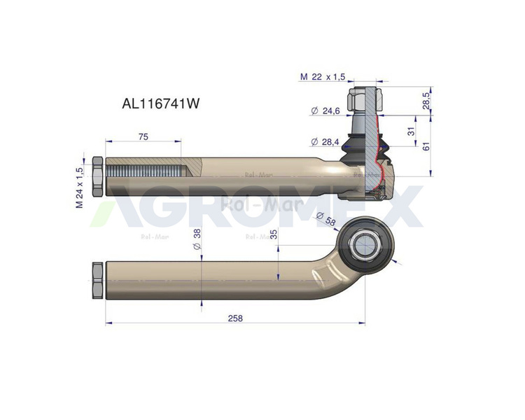 Przegub 260mm 25-27mm AL116741 John Deere WARYŃSKI