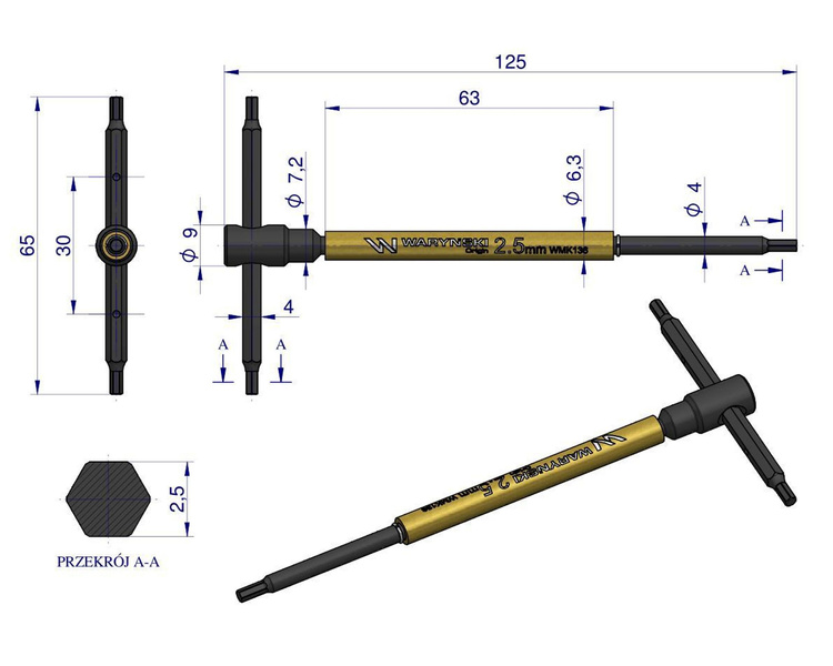 Klucz T ze spinnerem HEX 2.5 mm Waryński