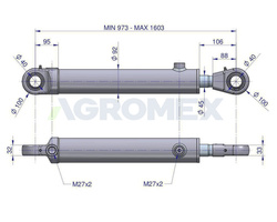 Cylinder hydrauliczny siłownik dwustronny 7214035010 CJ2F-18-80/45/630 DGzL+U; 7214090020 cyklop wysięgnik Waryński