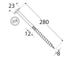 Wkręt ciesielski z łbem talerzowym 8x280 Domax DMX