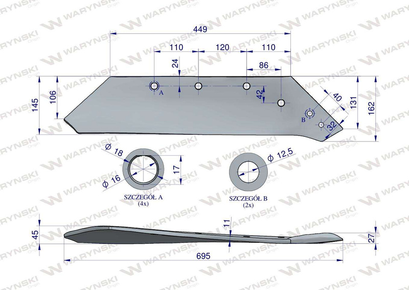 Eurolemiesz prawy 20" Kverneland Pług stal borowa Waryński 073008