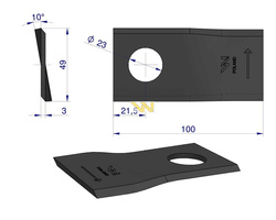 Nóż. nożyk kosiarka lewy 100x48x3mm otwór 23  T683L Mörtl WARYŃSKI