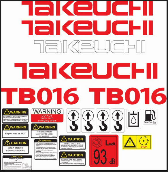 naklejka, logo na maskę koparka Tekeuchi TB016