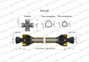 Wał przegubowo-teleskopowy 510-720mm 460Nm Z21 z dwóch stron CE 2020 seria 3R WARYŃSKI