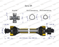 Wał przegubowo-teleskopowy 1010-1560mm 460Nm sprzęgło jednokierunkowe CE seria 3R WARYŃSKI