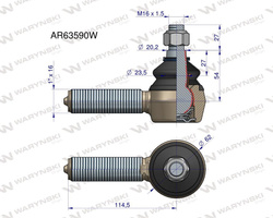 Przegub kierowniczy 114,5mm - 1" John Deere AR63590 WARYŃSKI