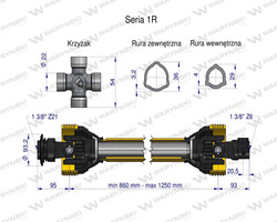 Wał przegubowo-teleskopowy 860-1250mm 210Nm widłak Z21 od ciągnika CE seria 1R WARYŃSKI