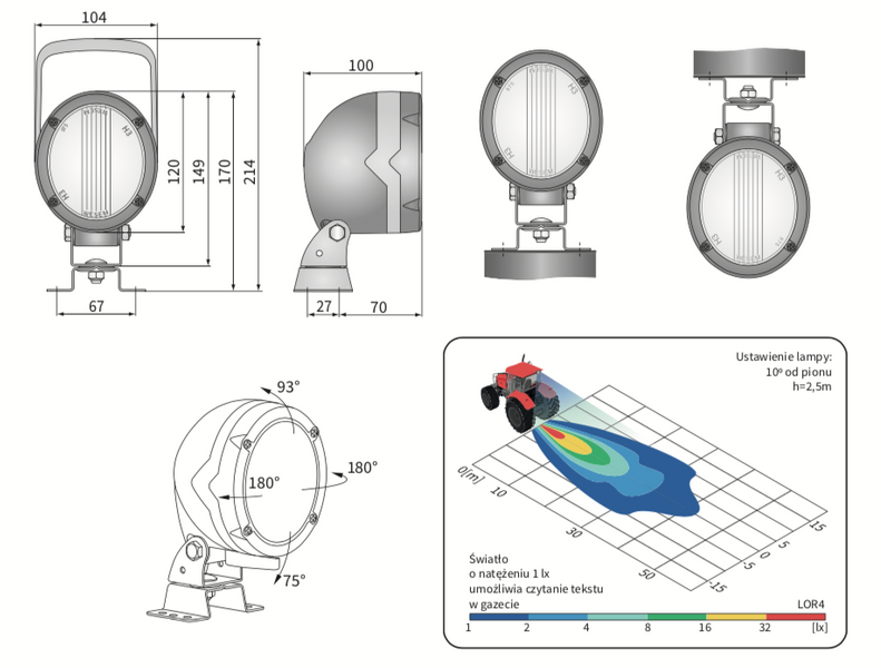 lampa robocza z regulacją światła H3 WESEM LOR4.39012 104x120mm