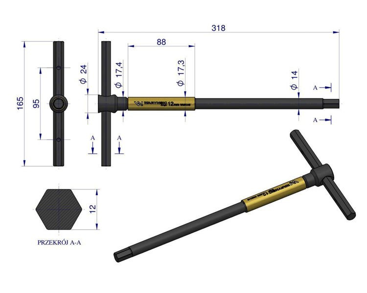 Klucz T ze spinnerem HEX 12 mm Waryński