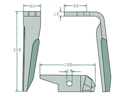 Ząb brony aktywnej prawy Amazone 300mm 180RH-AMA-02R