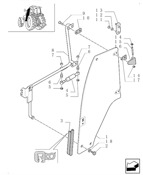 śruba montażowa zawiasu szyby Case, New Holland 83984751