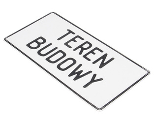 Tablica ostrzegawcza metalowa Teren Budowy biała 28x14 cm