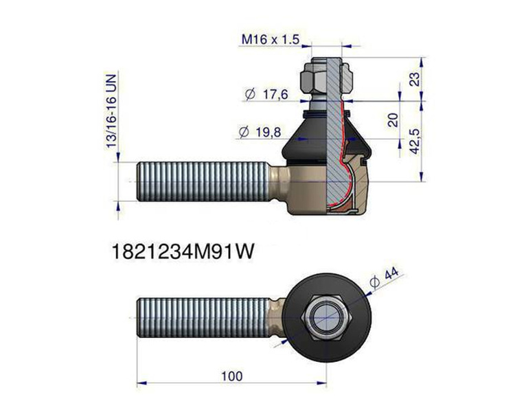 Przegub kierowniczy MASSEY FERGUSON 100mm 1821234M91 WARYŃSKI