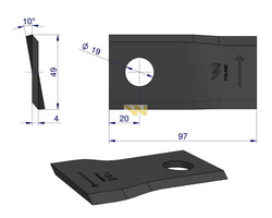 Nóż. nożyk kosiarka lewy 97x48x4mm otwór 19 13800024 JF-Stoll WARYŃSKI