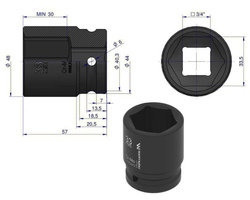 Nasadka udarowa sześciokątna 3/4" 33 mm Waryński